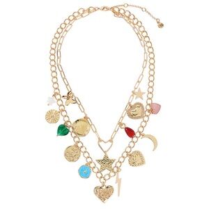 💫 PINK Victoria’s Secret Multi-Charm Gold Necklace – NWT 💫